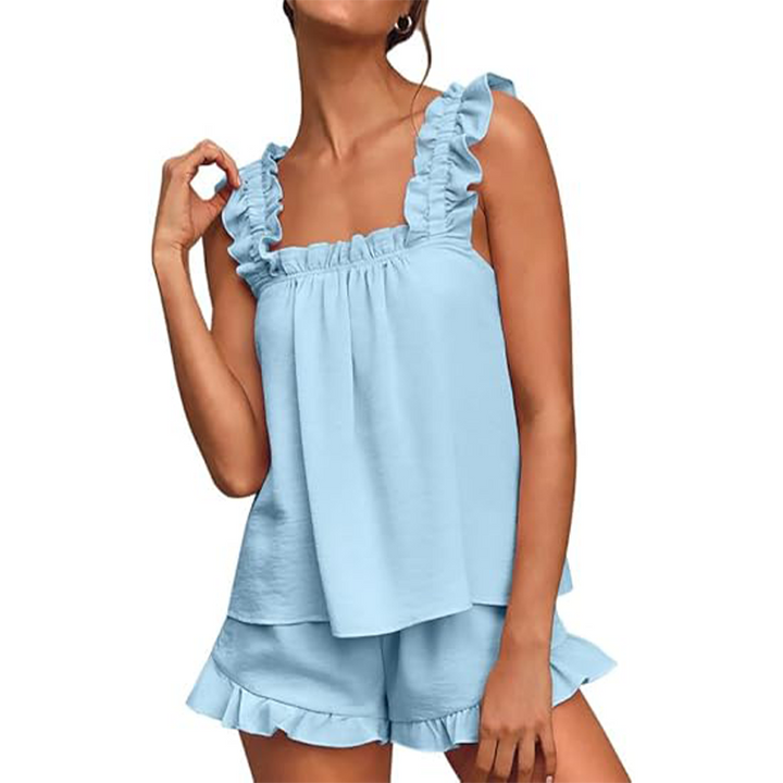 Ensemble pyjama femme avec volants | Super doux et respirant | Coupe ample avec taille élastique | Pour dormir et se détendre
