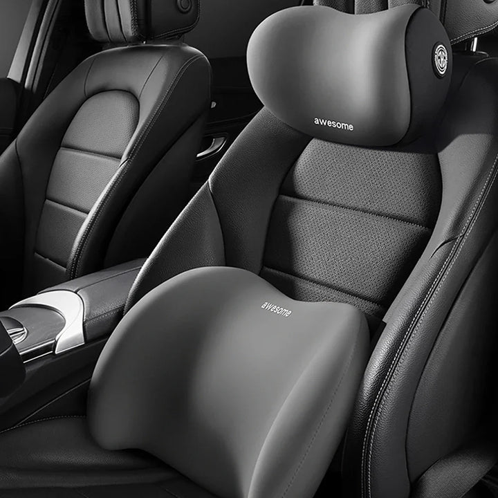 Nacken- &amp; Lendenwirbelkissen fürs Auto | Ergonomische HWS- &amp; Rückenstütze | Memory-Schaum, verstellbar &amp; einfach zu montieren