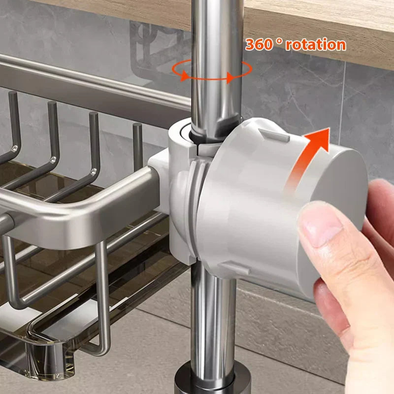 Organisateur d’évier en aluminium | Antirouille &amp; résistant à l’humidité | Rangement gain de place pour éponge &amp; savon | Sans perçage