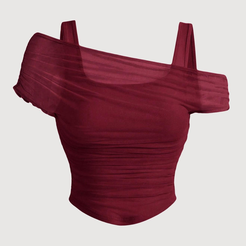 Asymmetrisches Ein-Schulter-Mesh-Top für Damen | Korsett-Saum für eine definierte Taille | Stretch &amp; atmungsaktiv | Für Dates &amp; Abendlooks