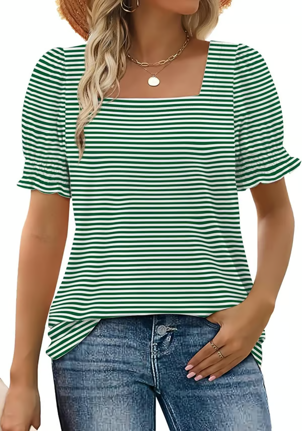 Damen Bluse mit Karree-Ausschnitt &amp; Gesmokten Ärmeln | Feminine Rüschen-Details | Luftig &amp; Elegant für Alltag und Freizeit