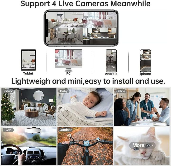 Mini wifi bezpečnostná kamera 1080p s nočným videním | Živý náhľad + audio | Nahrávanie na microSD (možnosti 16-128GB)