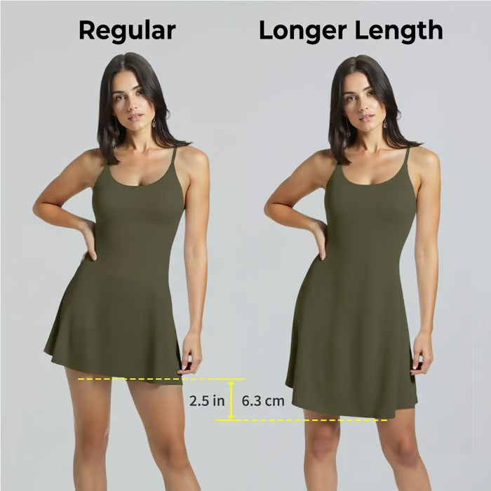 Damen Sportkleid mit Offenem Rücken &amp; Integrierter Shorts | 4-Wege-Stretch mit Taschen | Atmungsaktiv &amp; Figurbetonend | XS–4XL