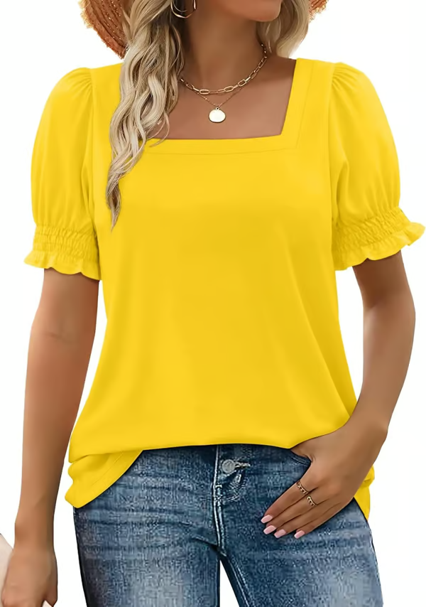 Damen Bluse mit Karree-Ausschnitt &amp; Gesmokten Ärmeln | Feminine Rüschen-Details | Luftig &amp; Elegant für Alltag und Freizeit