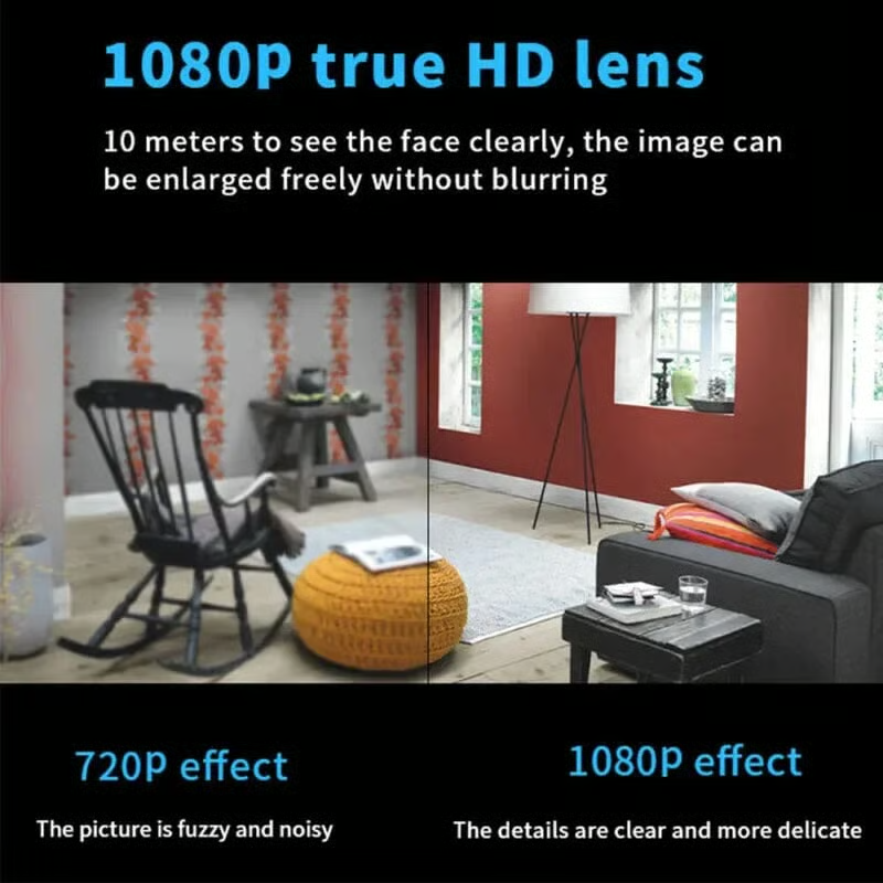 Mini wifi bezpečnostná kamera 1080p s nočným videním | Živý náhľad + audio | Nahrávanie na microSD (možnosti 16-128GB)