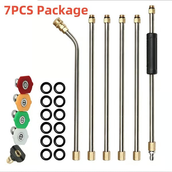 Teleskop-Hochdrucklanze 7,3 m Reichweite | Messing &amp; Edelstahl bis 4000 PSI/140°C | 0–40° Düsen farbcodiert + 10 O-Ringe
