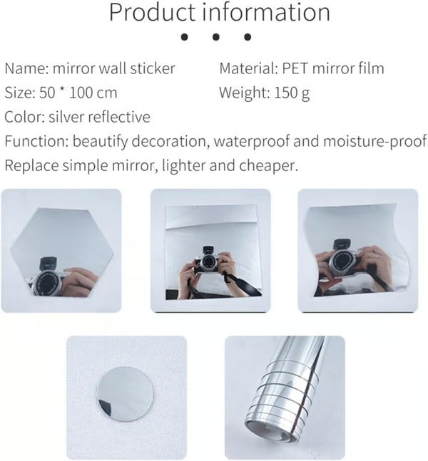 Flexible mirror film | Shatterproof &amp; self-adhesive | PET mirror sheets | Lightweight &amp; cuttable