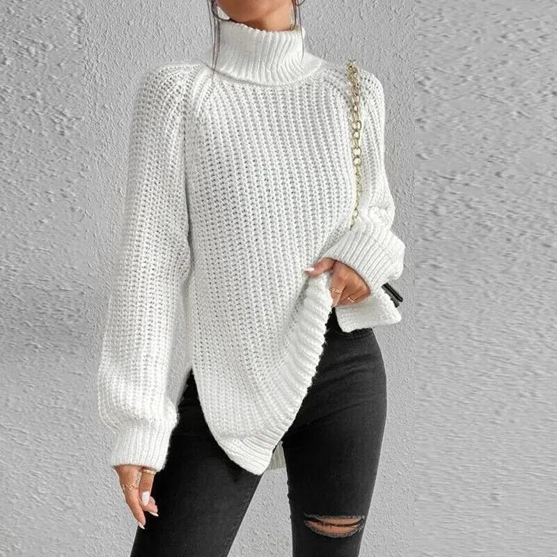Damen Winterpullover | Warmer Strickpullover mit Rundhalsausschnitt, langen Ärmeln und lockerer Passform