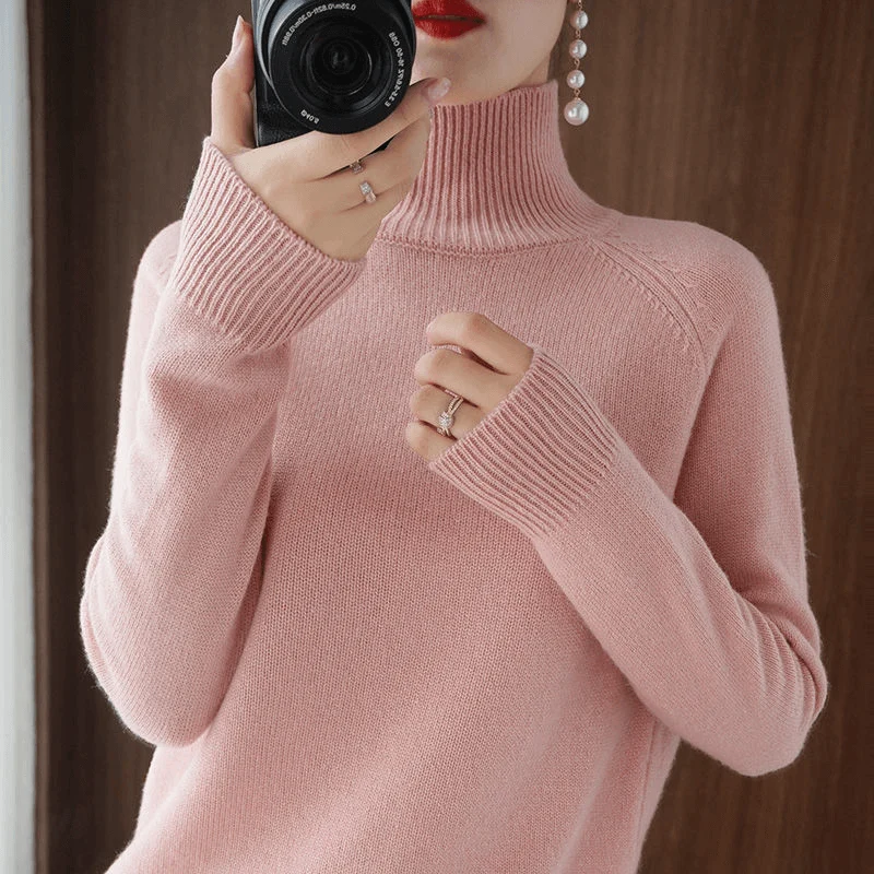 Damen Strickpullover | Weicher Winterpullover mit hohem Kragen, Rippstrick-Details und lockerer Passform