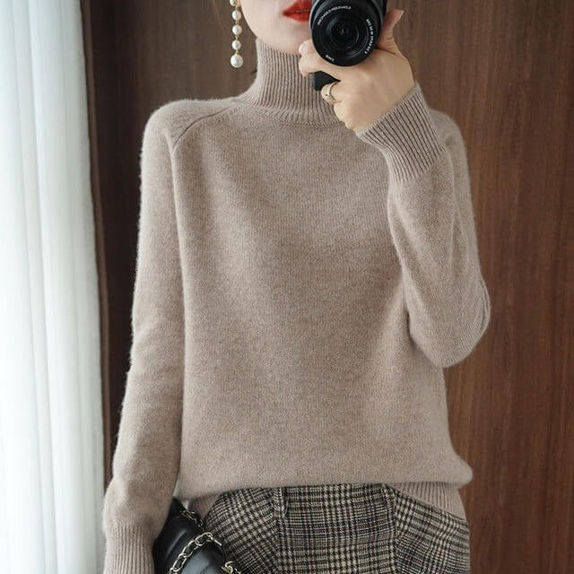 Damen Strickpullover | Weicher Winterpullover mit hohem Kragen, Rippstrick-Details und lockerer Passform