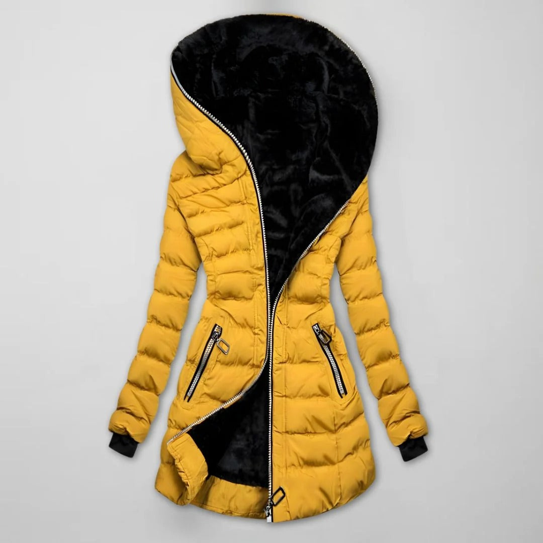 Damen Winterjacke mit Kapuze | Taillierte warme Jacke mit praktischen Taschen und bequemer Passform für Alltag und Freizeit