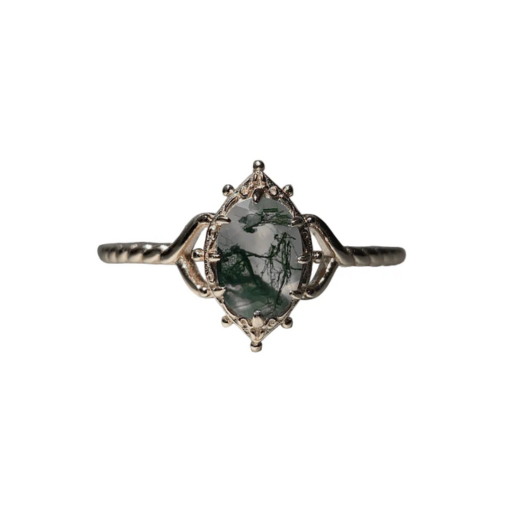 Ring | 925 Sterling Silber vergoldet | Natürlicher Moosachat | Handgefertigter Verlobungsring