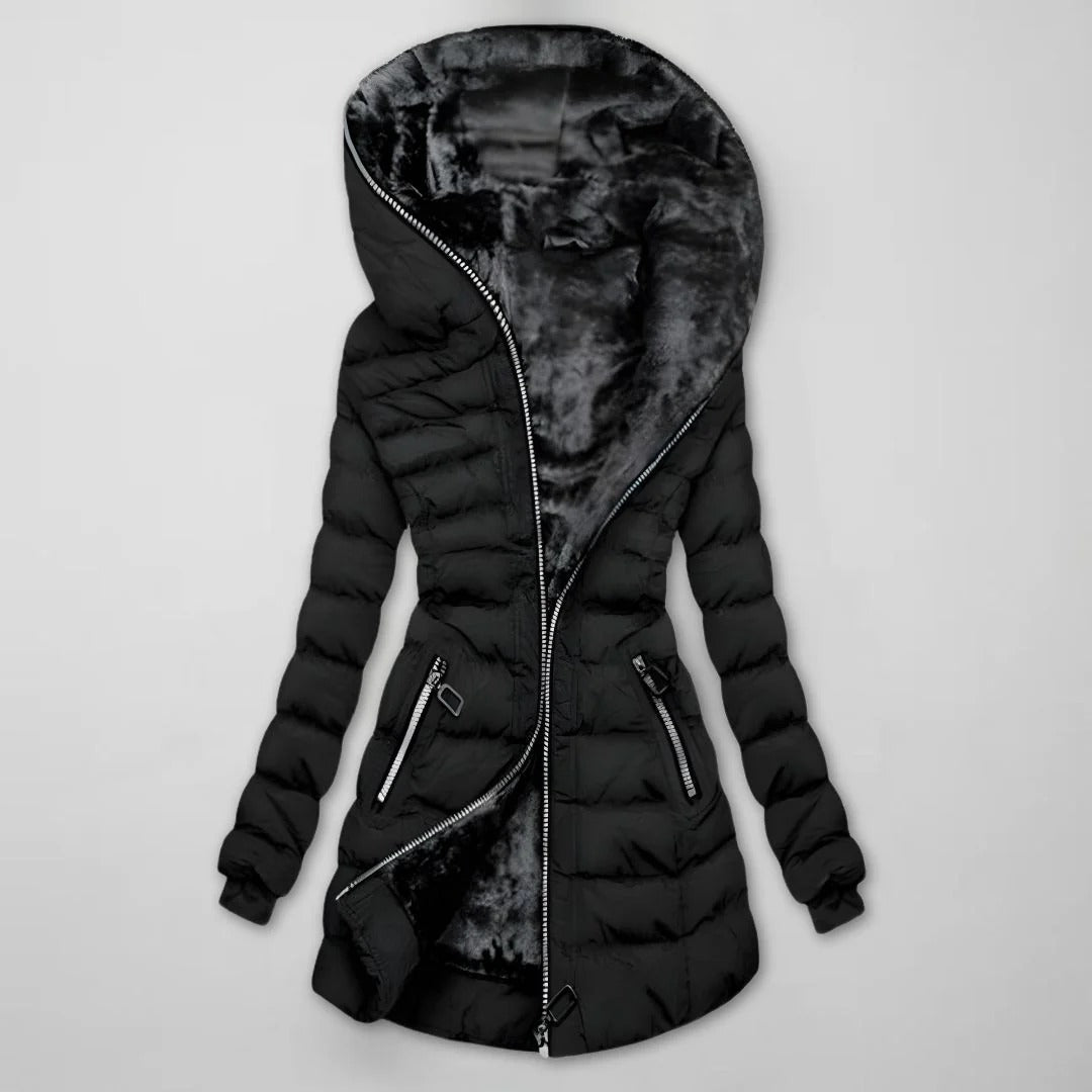 Damen Winterjacke mit Kapuze | Taillierte warme Jacke mit praktischen Taschen und bequemer Passform für Alltag und Freizeit