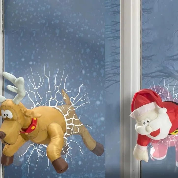 Bewegliche Weihnachts-Fensterdekoration mit LED | Weihnachtsmann oder Rentier mit Saugnäpfen | Batteriebetrieb für Fenster
