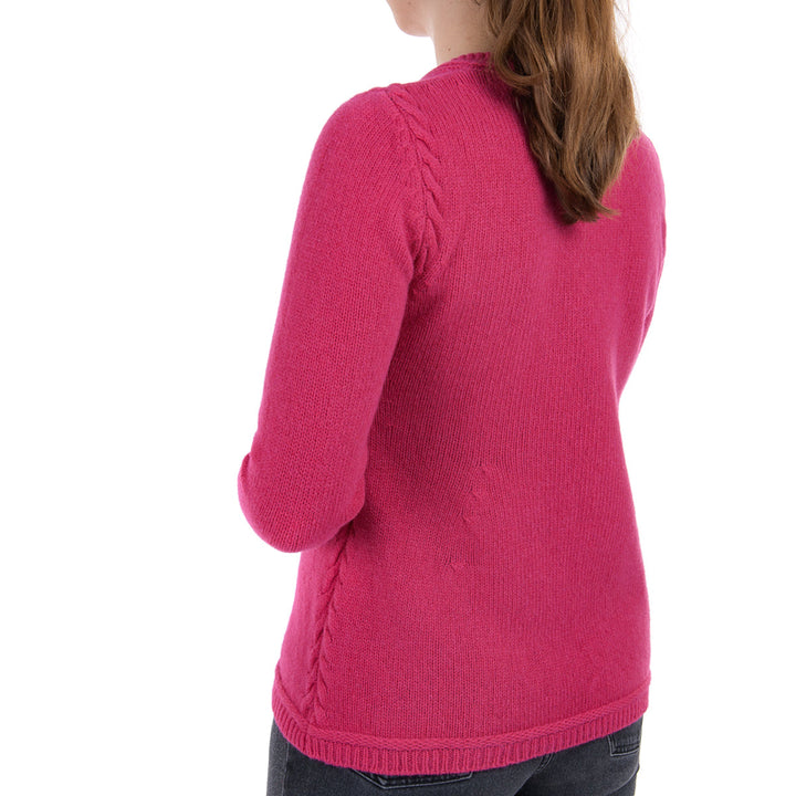 Damen Merinowollpullover | Rundhalspullover mit feinem Strick und Zopfmuster an den Ärmeln