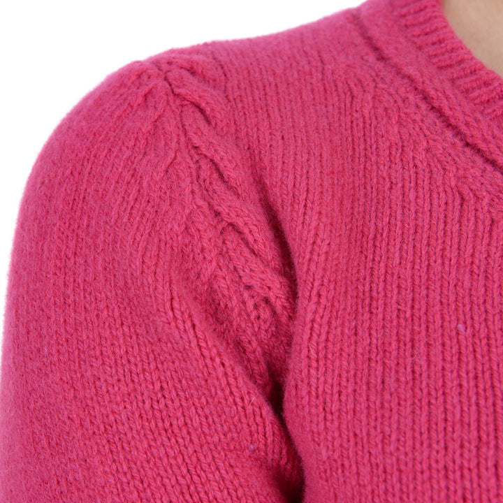 Damen Merinowollpullover | Rundhalspullover mit feinem Strick und Zopfmuster an den Ärmeln