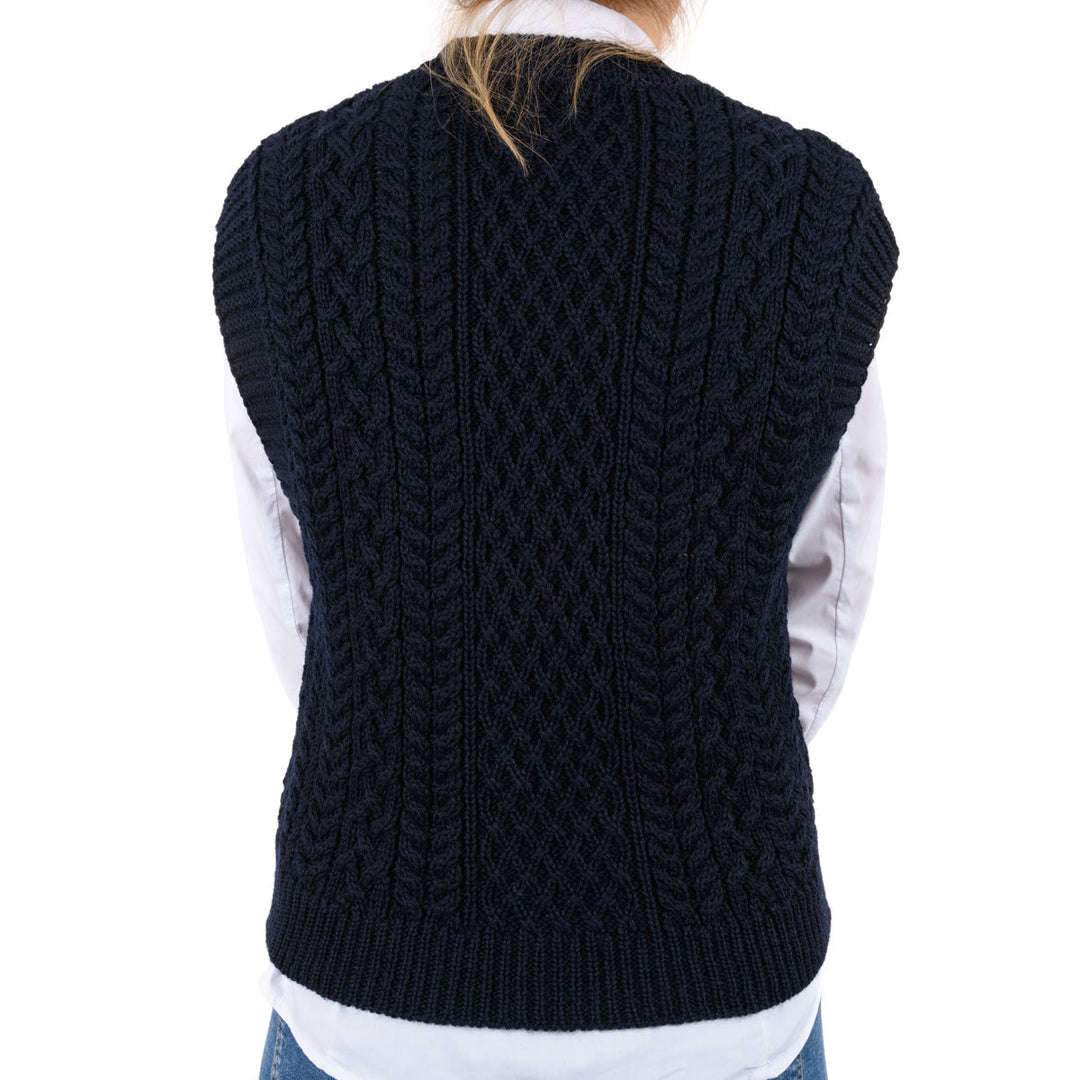 Damen Pullunder | Kurzer Strickpullunder mit Zopfmuster und weiten Armausschnitten