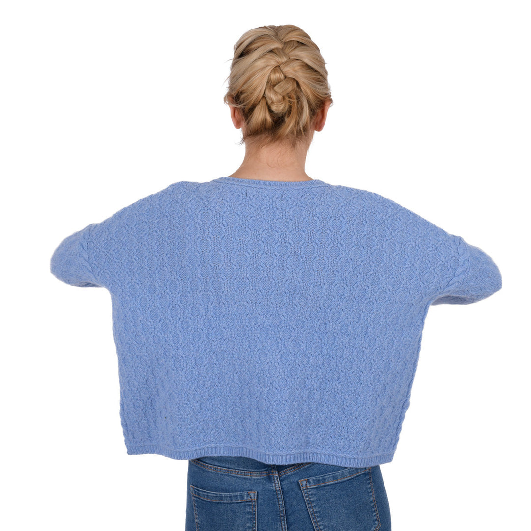 Damen Pullover | Weiter Kurzpullover mit Rundhalsausschnitt und seitlichen Schlitzen