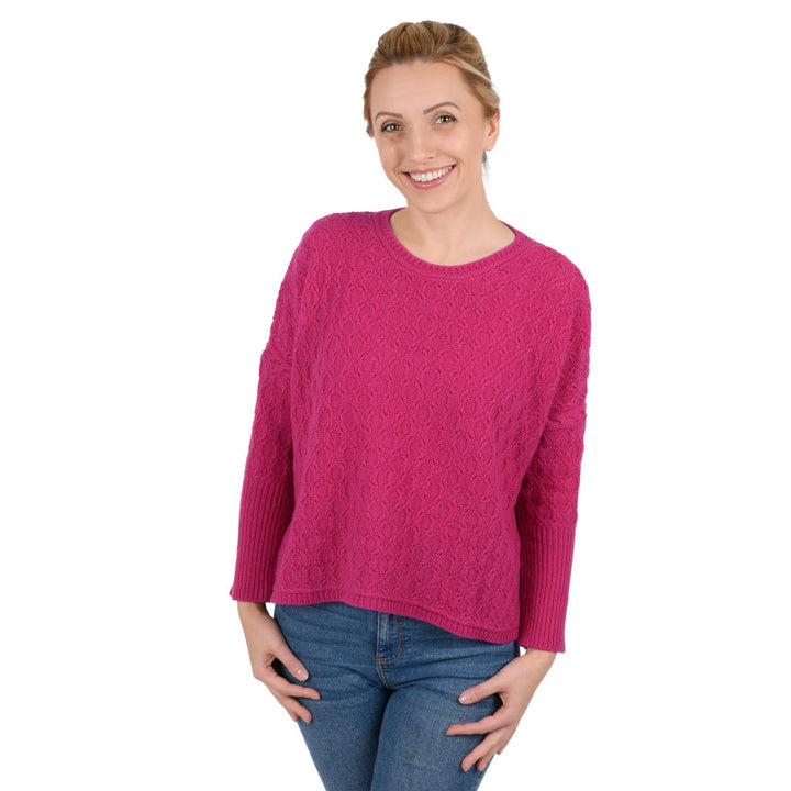 Damen Pullover | Weiter Kurzpullover mit Rundhalsausschnitt und seitlichen Schlitzen