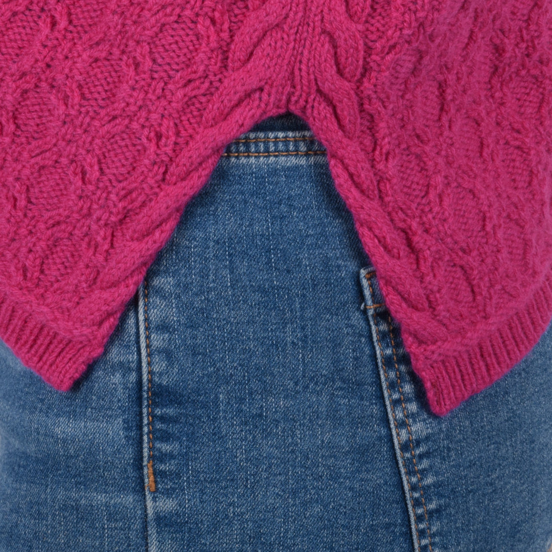 Damen Pullover | Weiter Kurzpullover mit Rundhalsausschnitt und seitlichen Schlitzen
