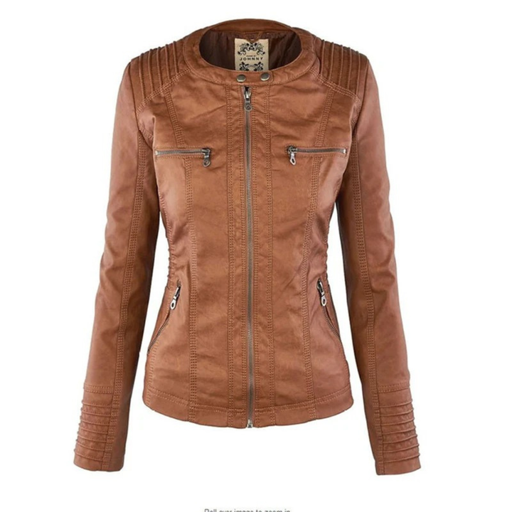 Damen Kunstlederjacke mit Kapuze | Lässige Übergangsjacke in Lederoptik für Alltag, Spaziergänge und Freizeit im Frühling und Herbst