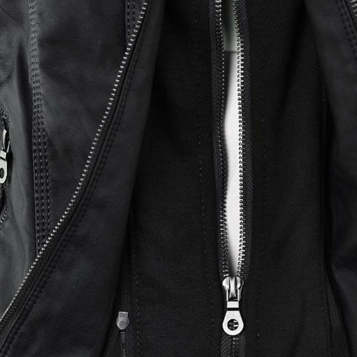 Damen Kunstlederjacke mit Kapuze | Lässige Übergangsjacke in Lederoptik für Alltag, Spaziergänge und Freizeit im Frühling und Herbst