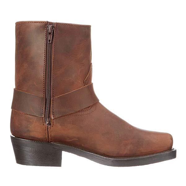 Damen Bikerstiefel aus Vollnarbenleder | Mittelhohe Lederstiefel mit Harness-Riemen, Nieten und rutschfester Gummisohle