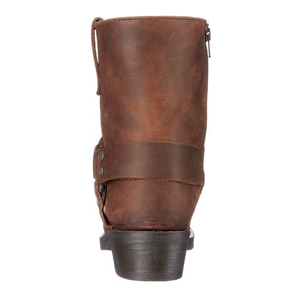 Damen Bikerstiefel aus Vollnarbenleder | Mittelhohe Lederstiefel mit Harness-Riemen, Nieten und rutschfester Gummisohle