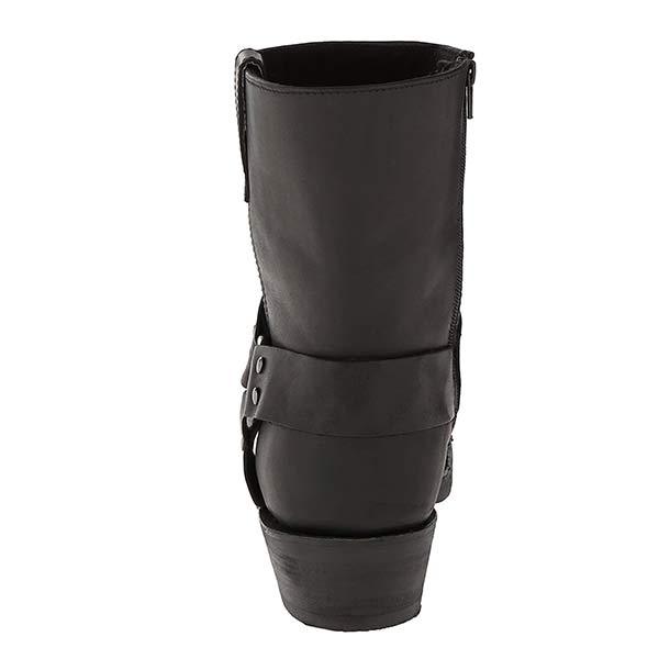 Damen Bikerstiefel aus Vollnarbenleder | Mittelhohe Lederstiefel mit Harness-Riemen, Nieten und rutschfester Gummisohle