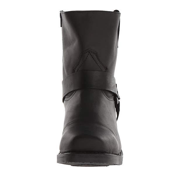 Damen Bikerstiefel aus Vollnarbenleder | Mittelhohe Lederstiefel mit Harness-Riemen, Nieten und rutschfester Gummisohle
