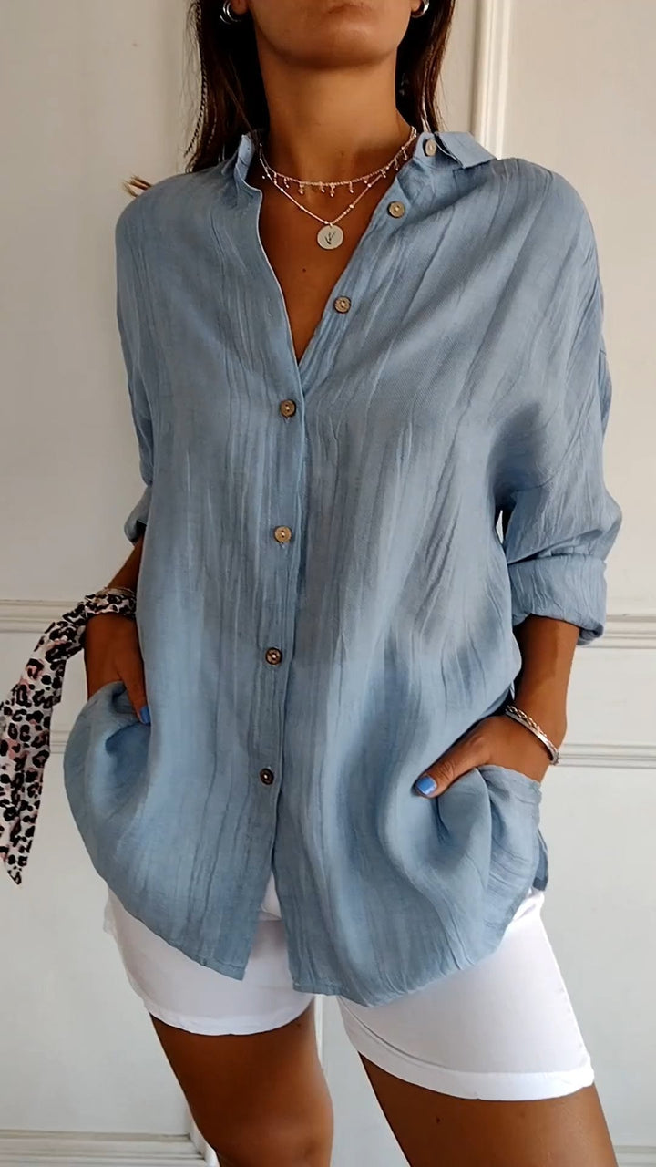 Damen Bluse | Sommerliche Bluse mit lockerer Passform und Knopfleiste