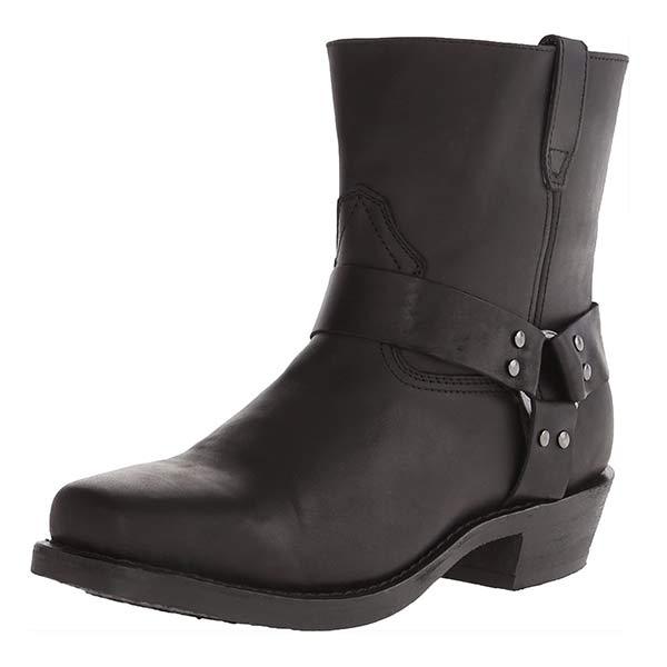 Damen Bikerstiefel aus Vollnarbenleder | Mittelhohe Lederstiefel mit Harness-Riemen, Nieten und rutschfester Gummisohle