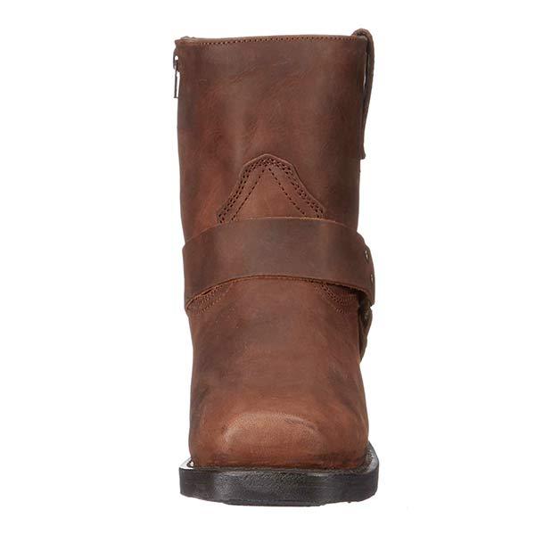 Damen Bikerstiefel aus Vollnarbenleder | Mittelhohe Lederstiefel mit Harness-Riemen, Nieten und rutschfester Gummisohle