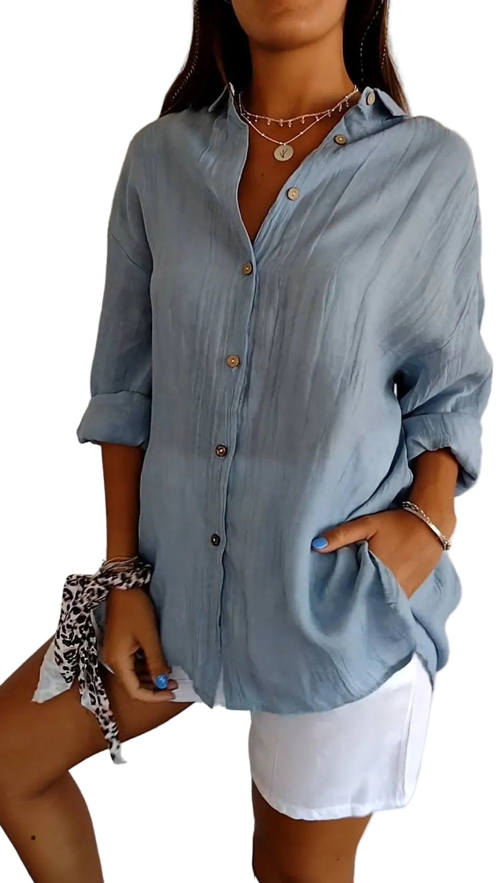Damen Bluse | Sommerliche Bluse mit lockerer Passform und Knopfleiste