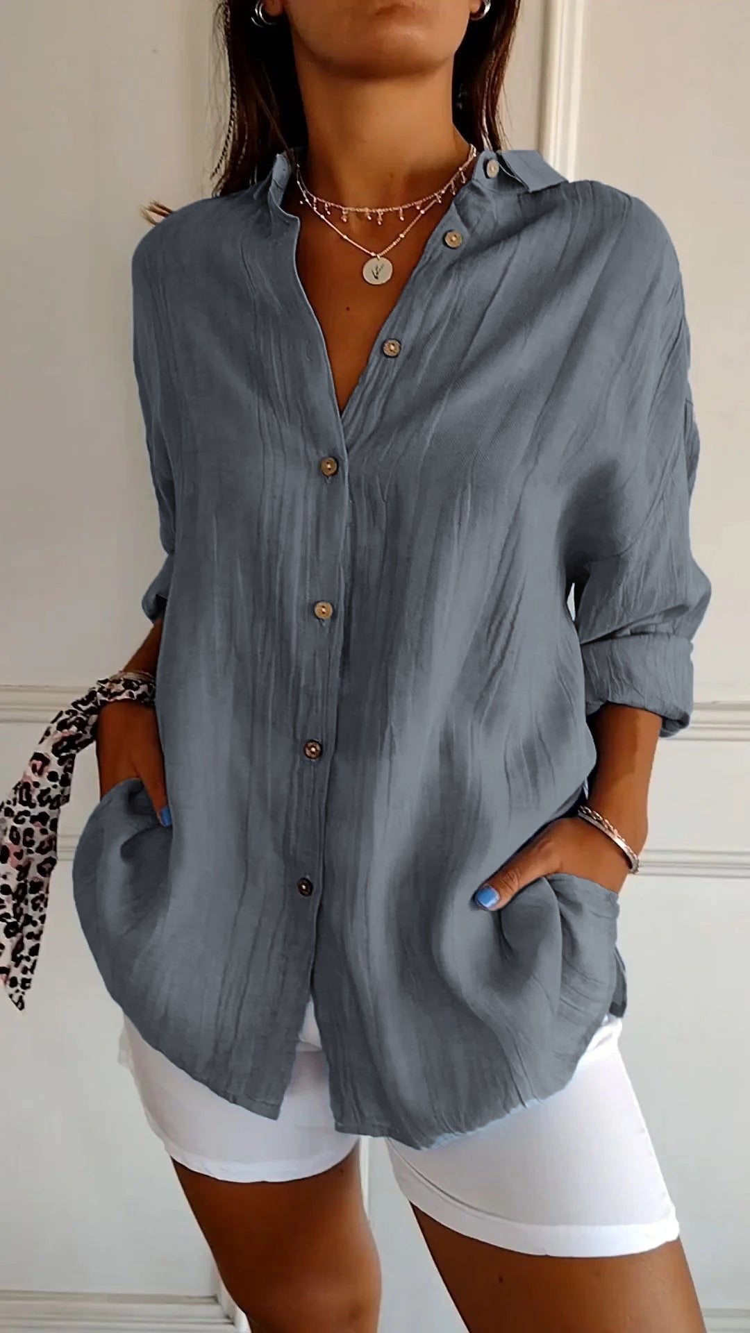 Damen Bluse | Sommerliche Bluse mit lockerer Passform und Knopfleiste