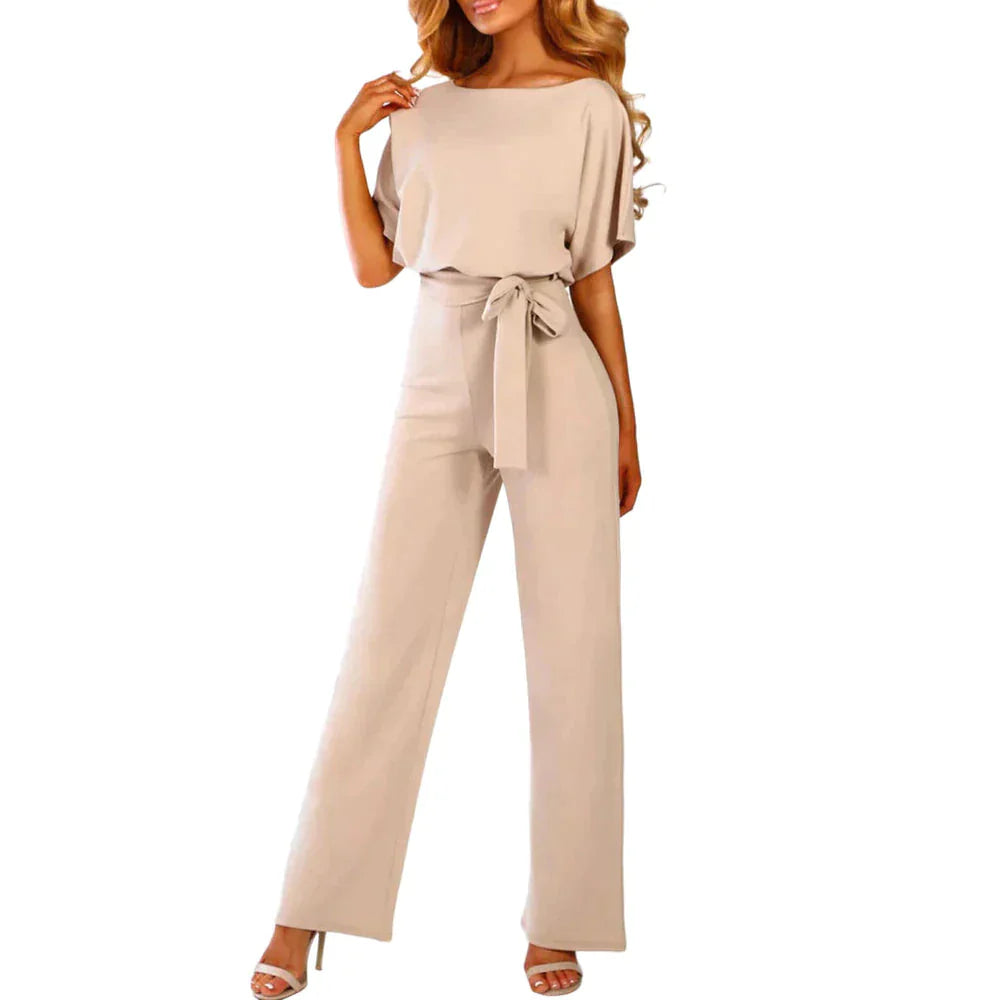 Damen Jumpsuit mit weitem Bein &amp; taillierter Passform | Kurzärmlig mit ausgestelltem Ärmel | Elegant &amp; bequem für Sommer-Events | S–3XL