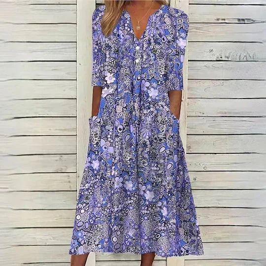Boho Sommerkleid Damen Midi | Luftig &amp; bequem für warme Tage | Fließender Schnitt, feminin &amp; vielseitig | Strand bis Abend