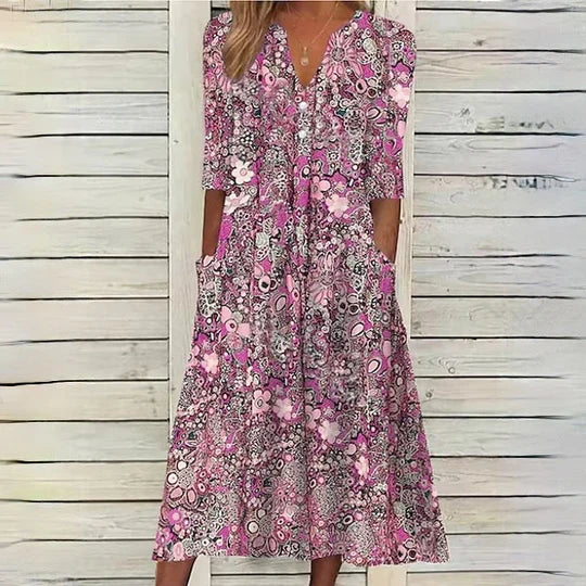 Boho Sommerkleid Damen Midi | Luftig &amp; bequem für warme Tage | Fließender Schnitt, feminin &amp; vielseitig | Strand bis Abend