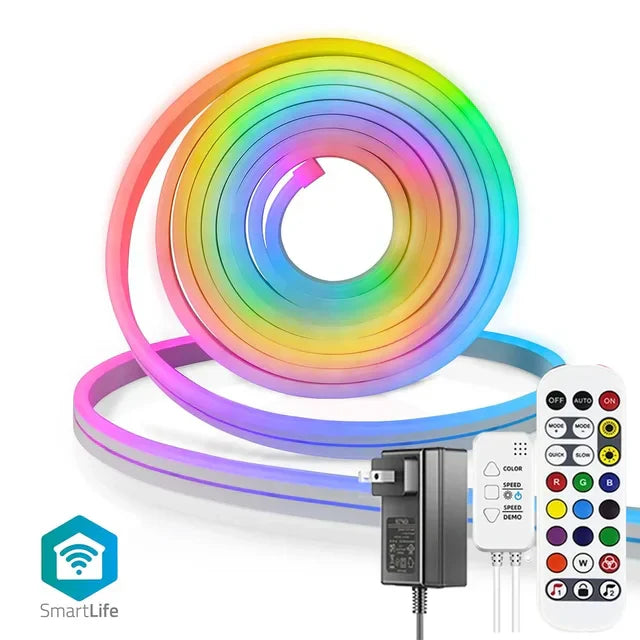 Bande LED néon flexible | Wi-Fi/App &amp; télécommande | Mode musique (11) &amp; 120+ animations pour ambiance de la pièce