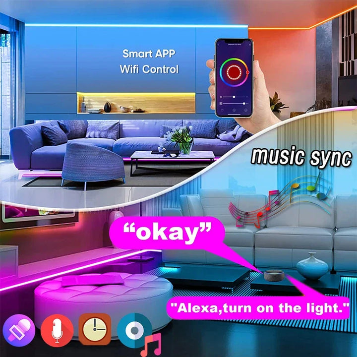 Bande LED néon flexible | Wi-Fi/App &amp; télécommande | Mode musique (11) &amp; 120+ animations pour ambiance de la pièce