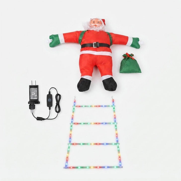 Kletternder Weihnachtsmann mit LED-Leiter | Beleuchtete Weihnachtsdekoration mit 2,5 m langer Leiter für Balkon, Fenster und Fassade
