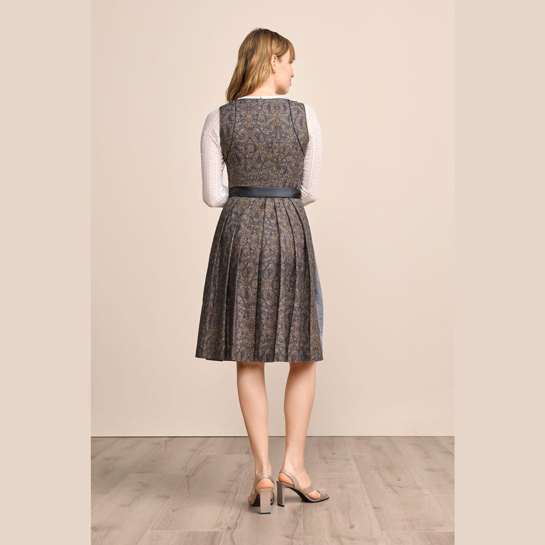 Damen Dirndl Blau | Midi Trachtenkleid mit Herzausschnitt, Kugelknöpfen und 60 cm Rocklänge