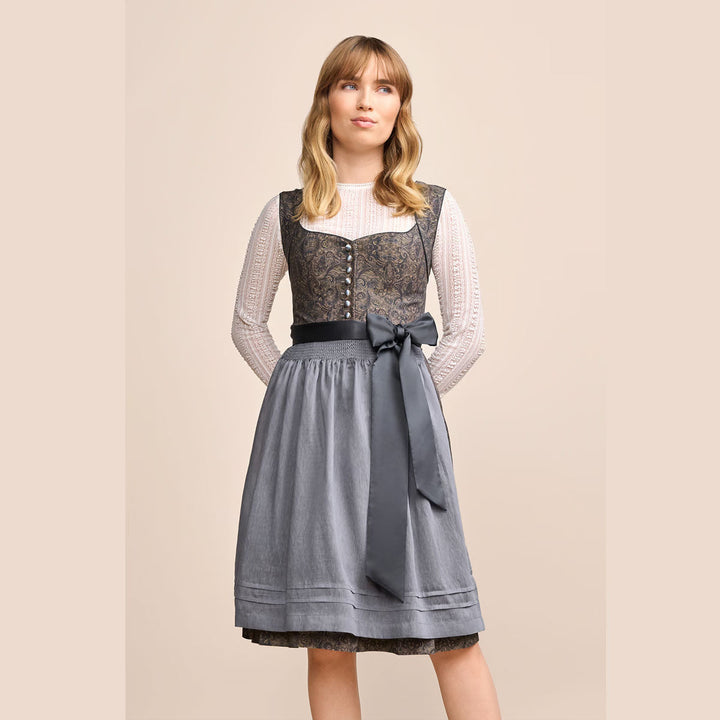Damen Dirndl Blau | Midi Trachtenkleid mit Herzausschnitt, Kugelknöpfen und 60 cm Rocklänge
