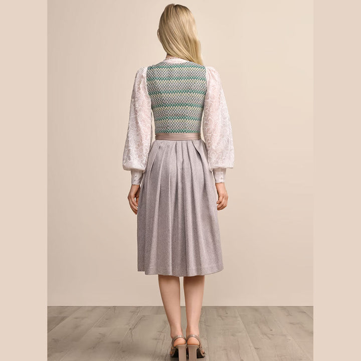 Damen Dirndl Grün | Midi Trachtenkleid mit geradem Ausschnitt, Reißverschluss und 70 cm Rocklänge