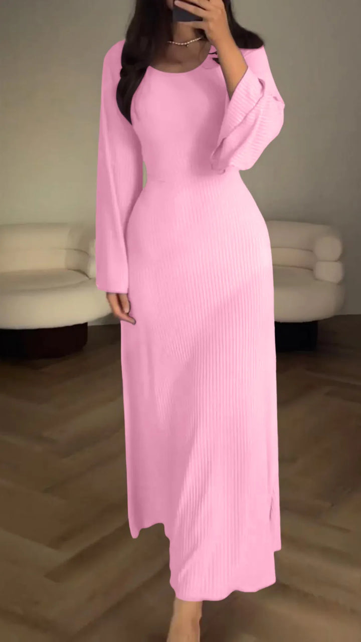 Bodycon maxi dress with corset lacing | flutter sleeves &amp; flared skirt | figure-hugging, comfortable with stretch | S–L