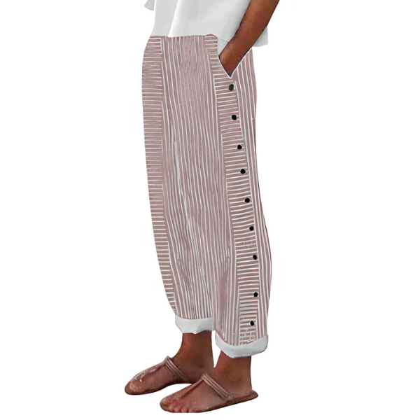 Pantaloni da donna a righe in stile francese | leggeri e traspiranti con tasche laterali | valorizzano la figura e versatili per l’estate