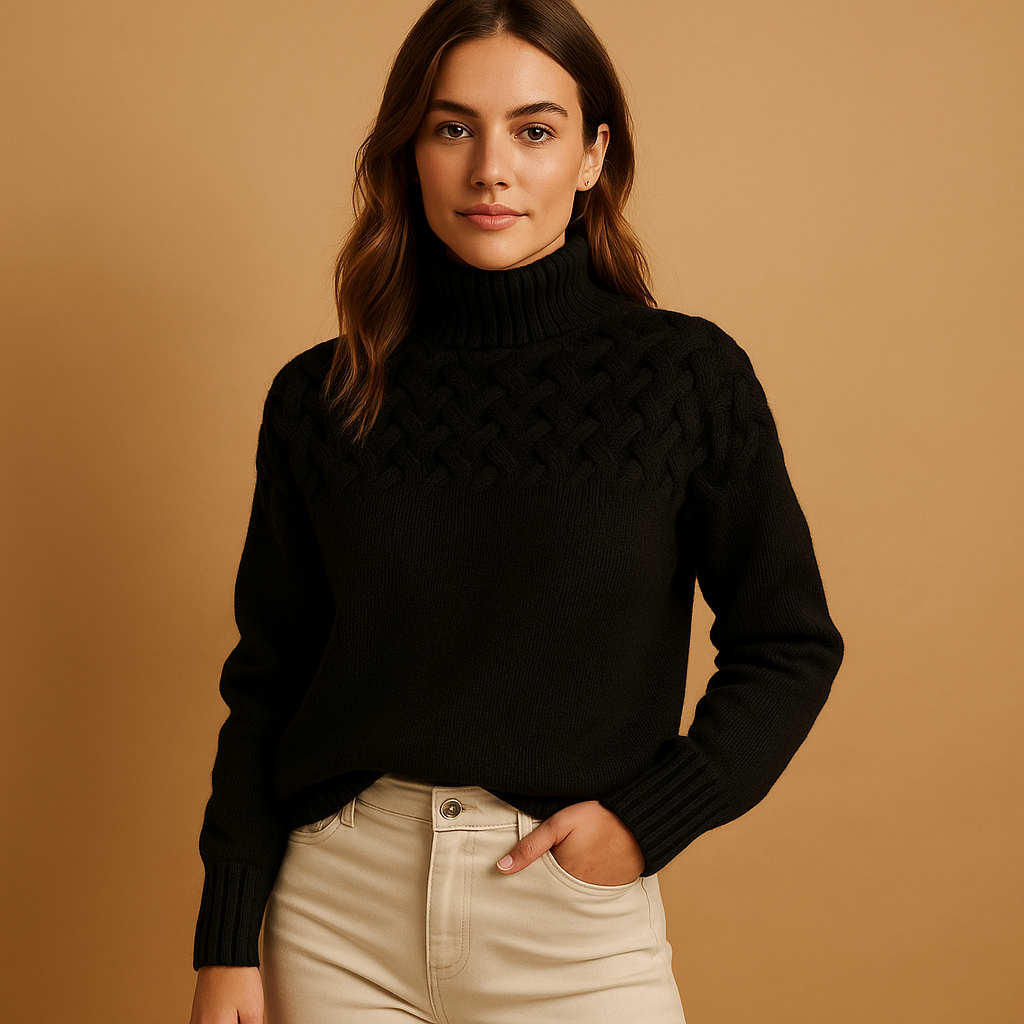 Damen Rollkragenpullover mit weicher Stricktextur | Verlängerter Schnitt und hohe Kragenform für Alltag, Büro und kalte Tage