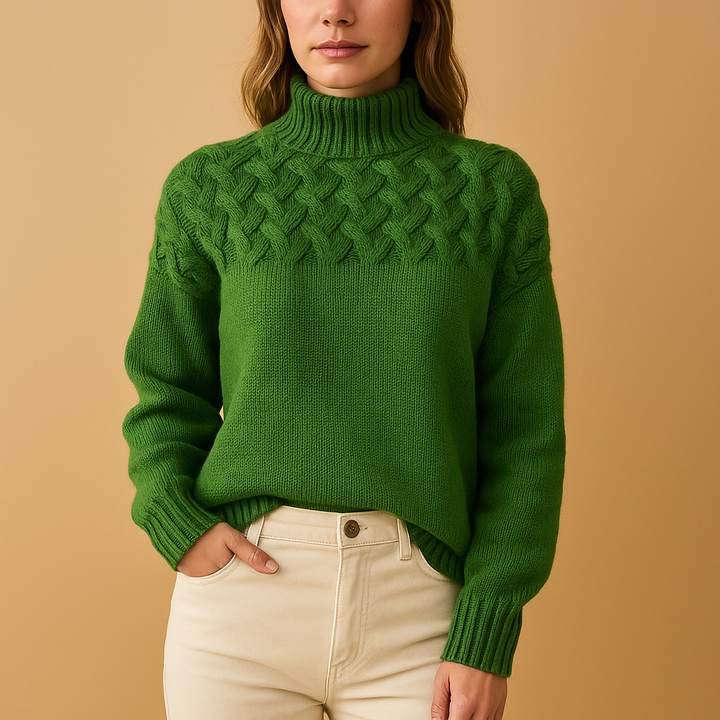 Damen Rollkragenpullover mit weicher Stricktextur | Verlängerter Schnitt und hohe Kragenform für Alltag, Büro und kalte Tage