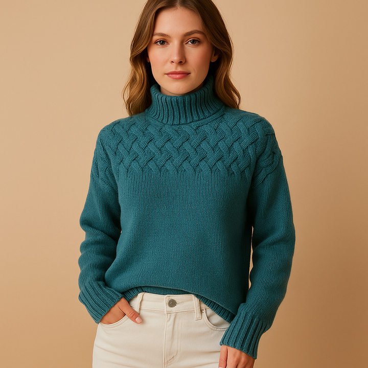 Damen Rollkragenpullover mit weicher Stricktextur | Verlängerter Schnitt und hohe Kragenform für Alltag, Büro und kalte Tage