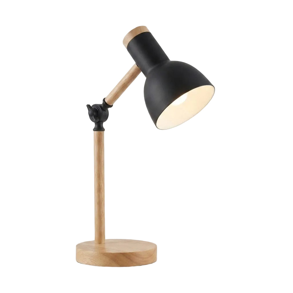 LED Schreibtischlampe | Dimmbare Tischleuchte mit Holzelementen, Touch-Bedienung und verstellbarem Arm